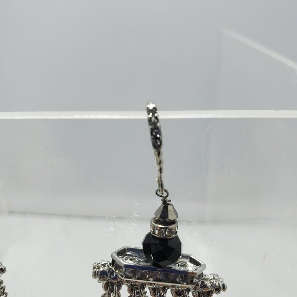 Ali Khan black gunmetal ripple long fringe glass bead earring - Picture 3 of 7